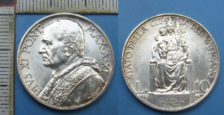 1932 XI - 10 lir, stříbro - Pius XI., Vatikán