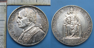 1934 XIII - 10 lir, stříbro - Pius XI., Vatikán