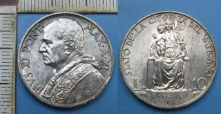 1932 XI - 10 lir, stříbro - Pius XI., Vatikán