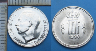 1980 - 10 francs - Lucembursko, Jean Grand-Duc de Luxembourg