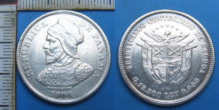 1904 - 25 centesimos, stříbro - Panama, krásný