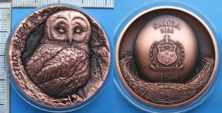 2023 - 25 cents - Samoa, Strix Alugo, Puštík obecný, 47 g, 40 mm, jen 3000 ks, Antique Finish, kapsle
