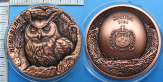 2024 - 25 cents - Samoa, Bubo Bubo, Výr velký, 47 g, 40 mm, jen 3000 ks, Antique Finish, kapsle