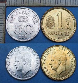 1980 - 50 centimos a 1 peseta - 2x Španělsko, Juan Carlos I., Espaňa 82