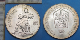 1984 - 100 Kčs, stříbro - 300. výročí narození Mateje Bela