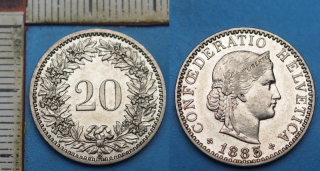 1885 B - 20 rappen - Švýcarsko