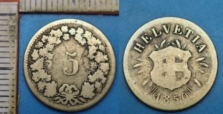 1850 BB - 5 rappen, stříbro - Švýcarsko