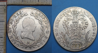 1791 B - 20 krejcar, stříbro - Leopold II., Kremnica