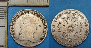 1820 A - 3 krejcar, stříbro - František I., Vídeň