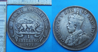 1922 - 1 shilling, stříbro - Britská Východní Afrika, Jiří V.