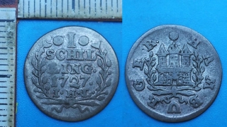 1727 IHL - 1 shilling, stříbro - Svobodné město Hamburk
