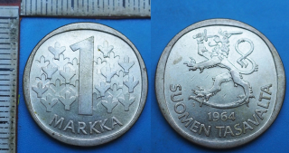 1964 - 1 markka, stříbro - Finsko