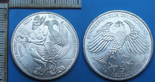 1976 D - 5 deutsche mark, stříbro - NSR, H. J. Ch. von Grimmelshausen