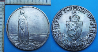 1914 - 2 kroner, stříbro -  Haakon VII., Norsko, 100. výročí – Ústava Norska