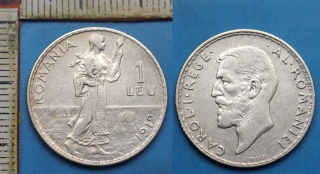 1912 - 1 leu, stříbro - Carol I., Rumunsko