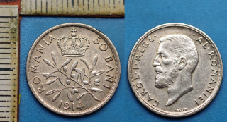 1914 - 50 bani, stříbro - Carol I., Rumunsko
