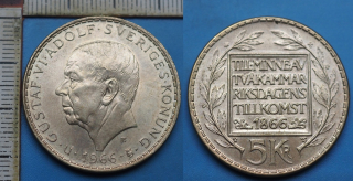 1966 U - 5 kronor, stříbro - Gustaf IV. Adolf, výroční
