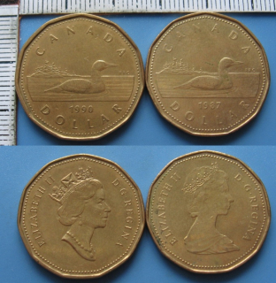 1987, 90 - 2x 1 dollar - Kanada